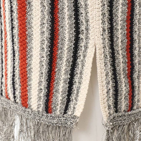 Massimo Dutti Boho Sleeveless Chunky Knit Sweater Tunic Striped Fringe Hem - Picture 7 of 9